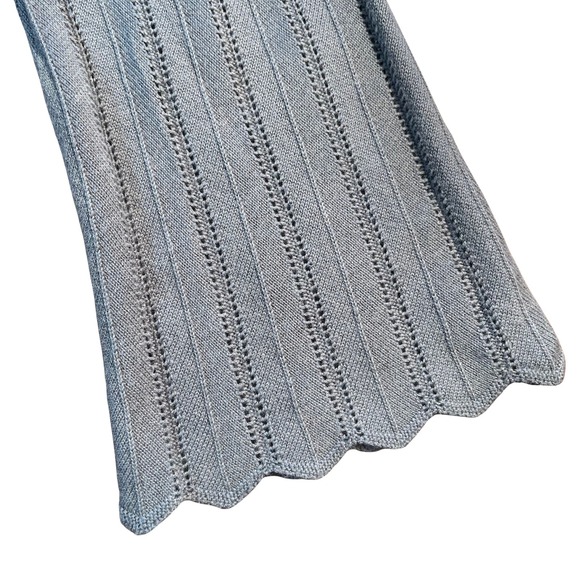 Vintage Gray Ribbed Knit Tie Waist Scalloped Hem Cardigan Sweater Small Y2K 90s - Picture 9 of 16